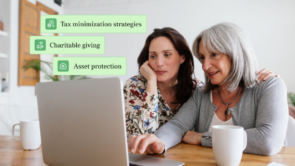 A mother and daughter review an estate plan together