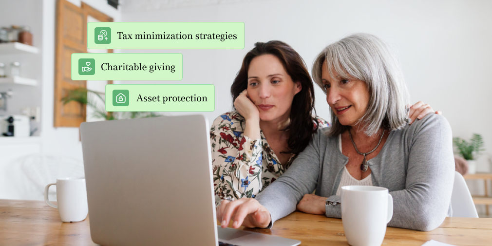 A mother and daughter review an estate plan together