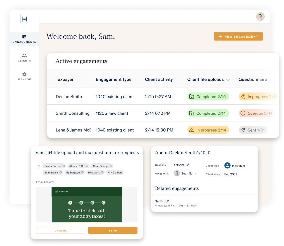 Harness Client Portal mockup