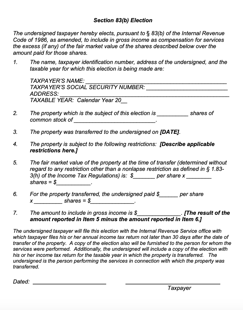 Sample 83(b) Election Form Template