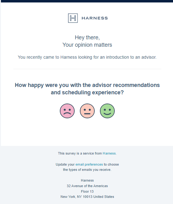 Sample tax client CSAT survey from Harness