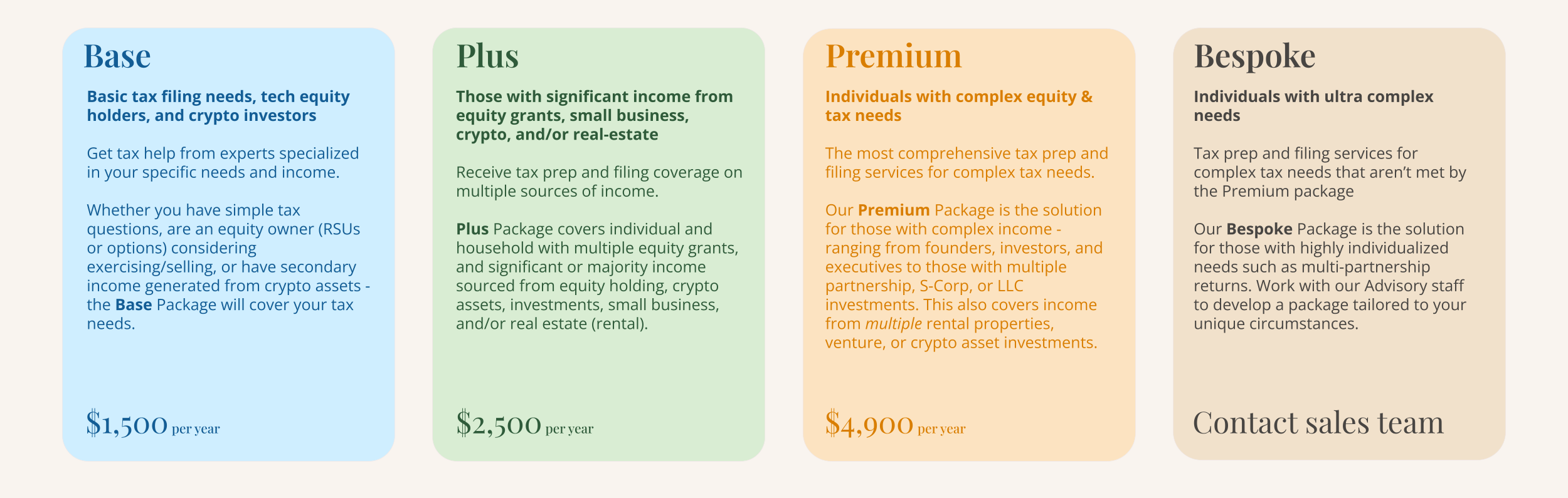 Harness pricing tiers for tax services