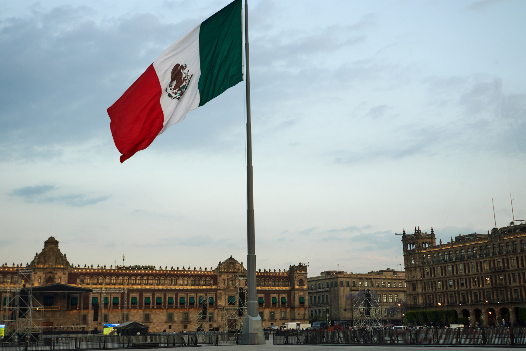 Mexico city with the Mexican flag