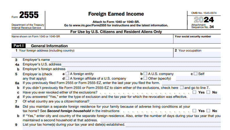 IRS Form 2555 for the Foreign Earned Income Exclusion (FEIE)