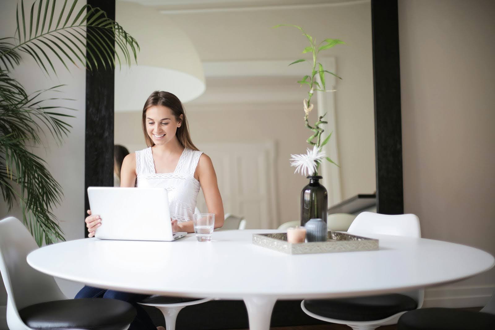 a woman working at a table