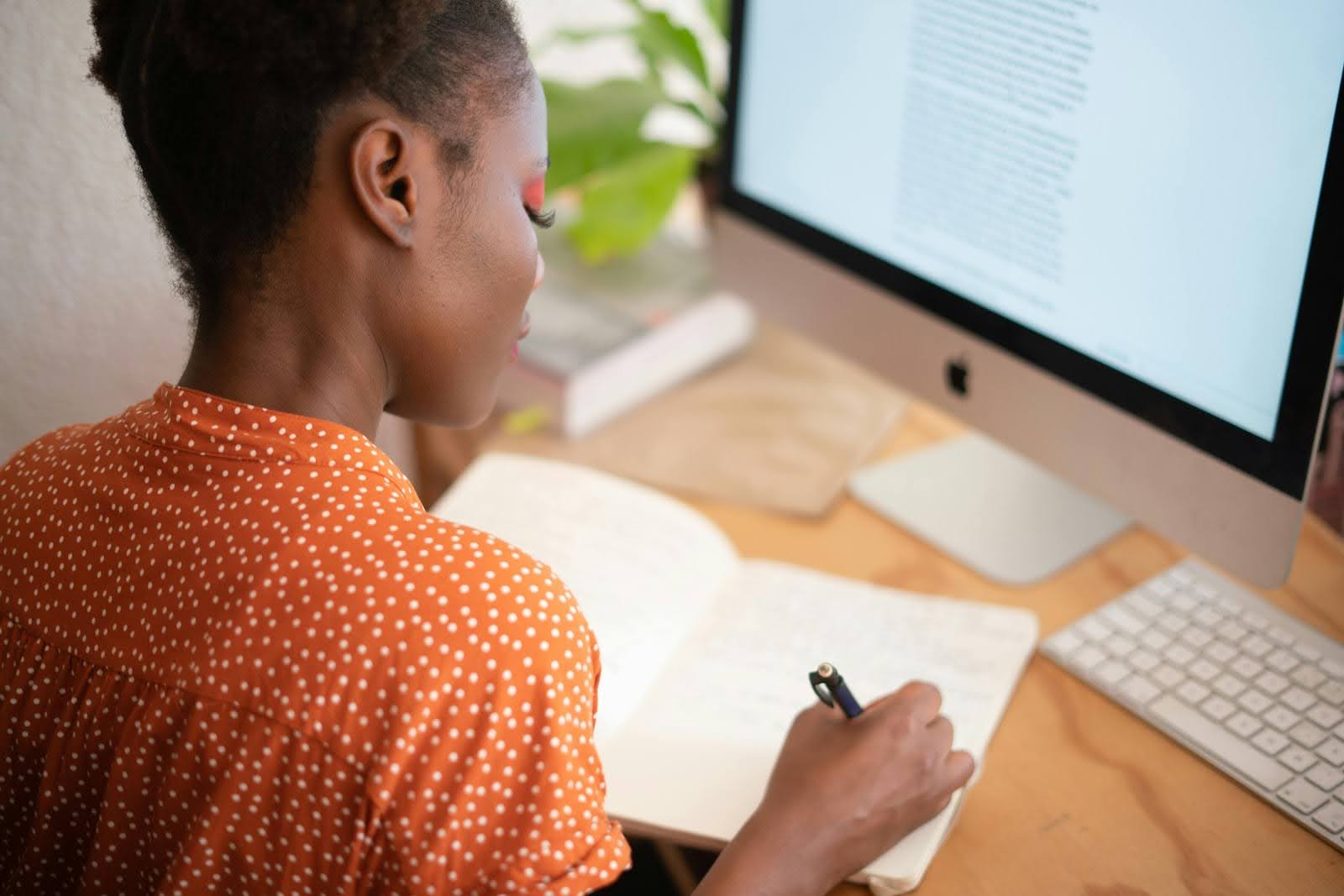 a woman in a home office