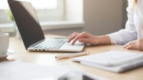 A woman using a laptop